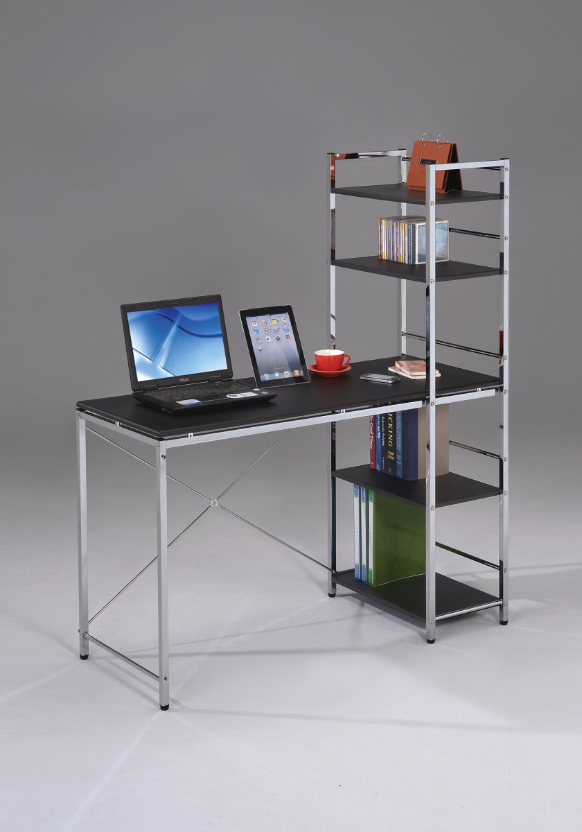 285414 54 X 47 X 20 In. Computer Desk With Shelves, Black & Chrome