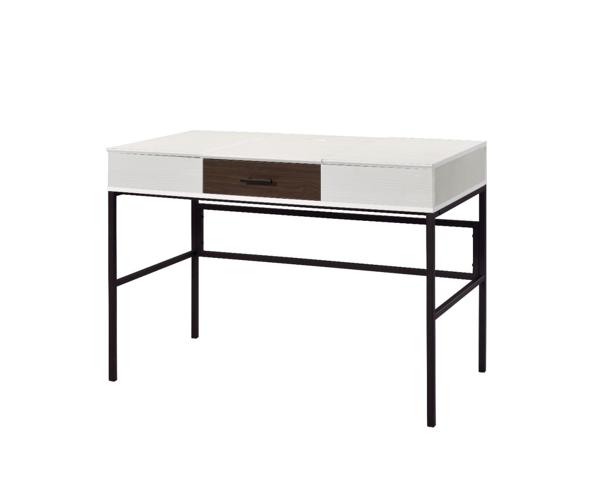 31 x 42 x 22 in. White Natural Wood & Black Rectangular Writing Desk with USB
