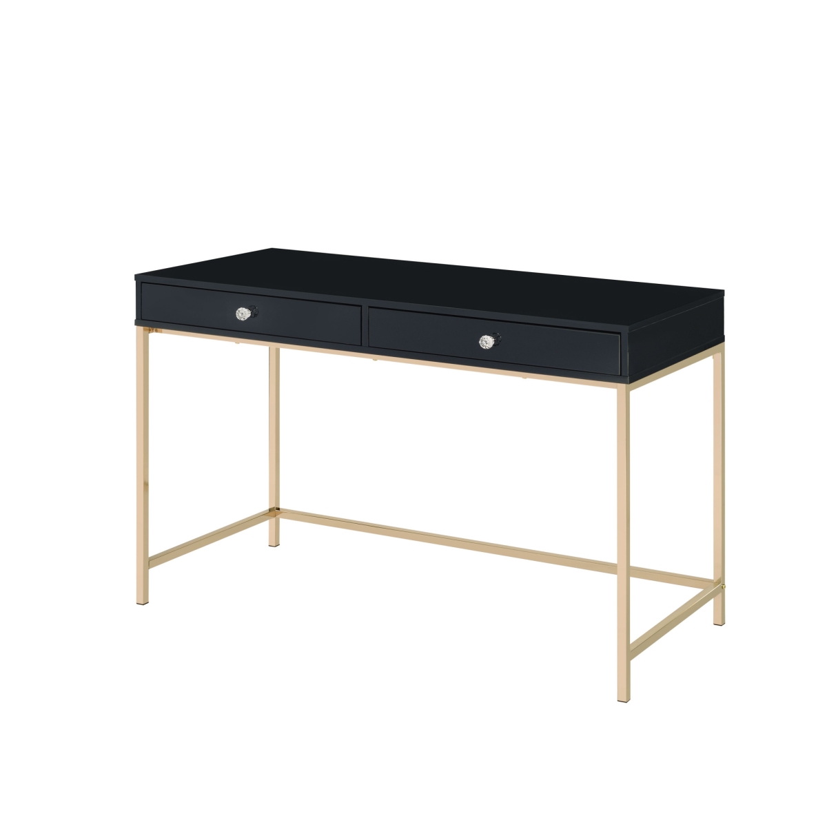 491490 31 x 47 x 20 in. Black & Gold Wood Writing Desk with Two Drawers