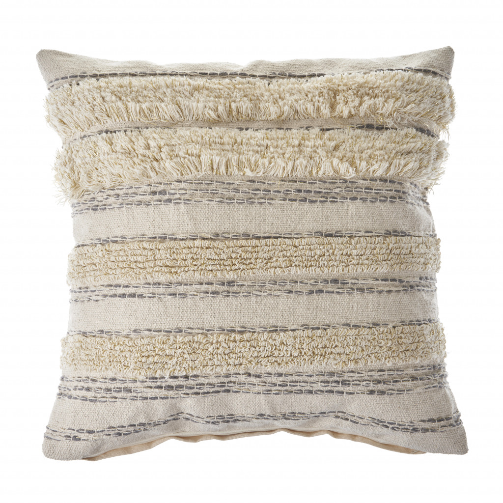 516961 4 x 20 x 20 in. Cream Striped Zippered 100 Percent Cotton Throw Pillow - Set of 2