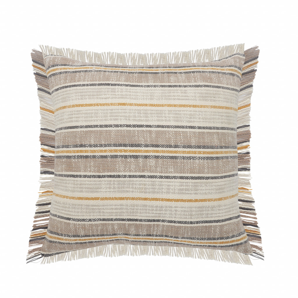 4 x 20 x 20 in. White Striped Zippered 100 Percent Cotton Throw Pillow - Set of 2