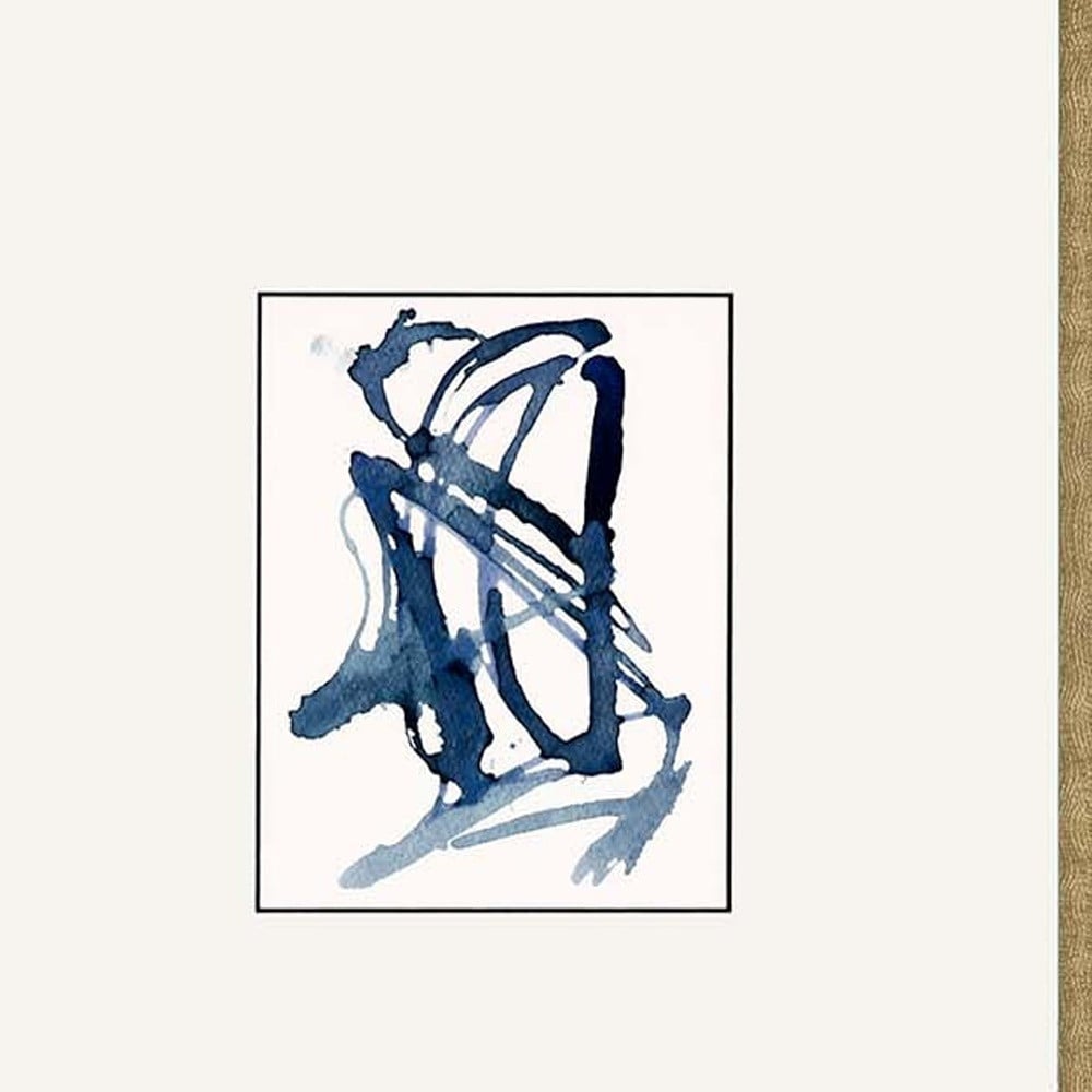 416327 18 x 16 x 1 in. Blue Abstract Gold Frame Print Wall Art - Set of 3