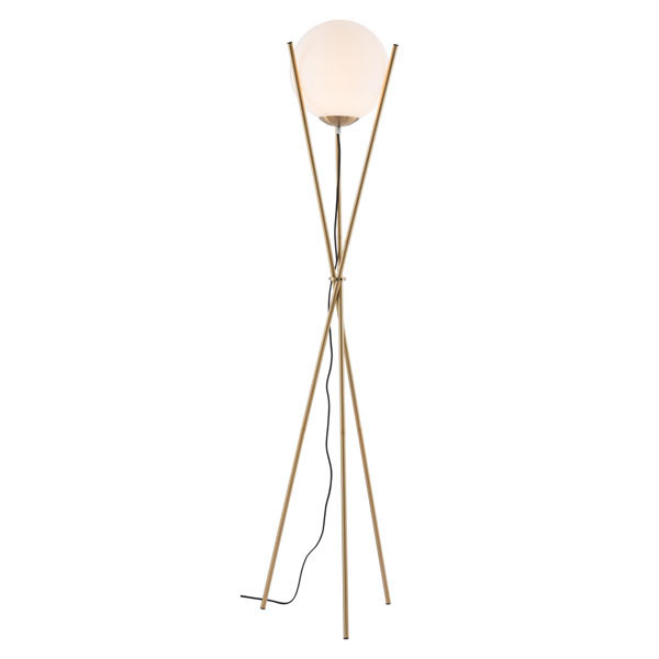 295014 70.5 X 18.9 X 18.9 In. White & Brushed Brass Frosted Glass Metal Floor Lamp