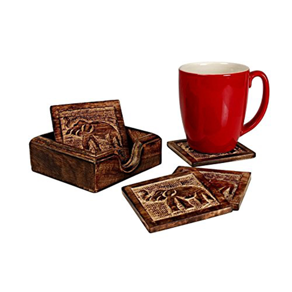 Picture of Odash IE-HS3331 Handcrafted Drink Coaster for Tea Coffee Beer Glass Dining Elephant Design Tabletop Home Decor&#44; Brown - 4 Piece