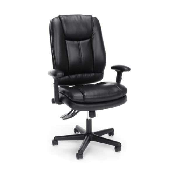 Ess-6050 3-paddle Ergonomic High-back Leather Office Chair With Lumbar Support