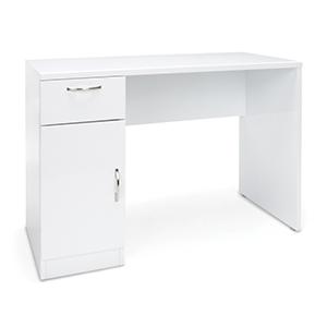 Ess-1015-wht Single Pedestal Solid Panel Office Desk With Drawer And Cabinet, White
