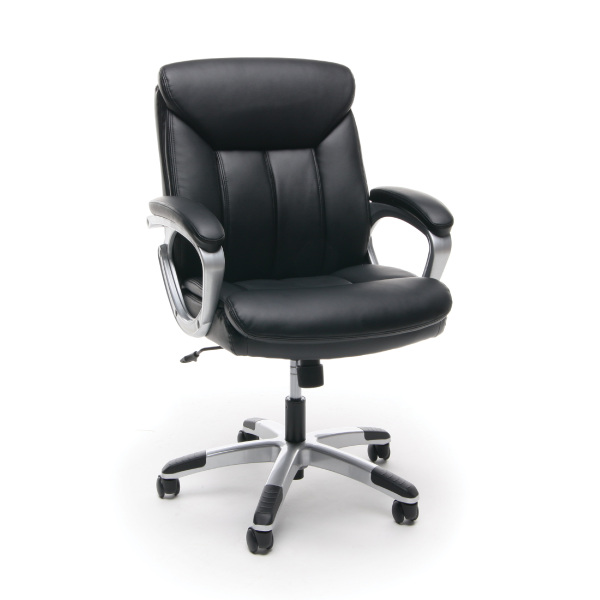 Ess-6020-blk Leather Executive Office Chair With Arms, Black