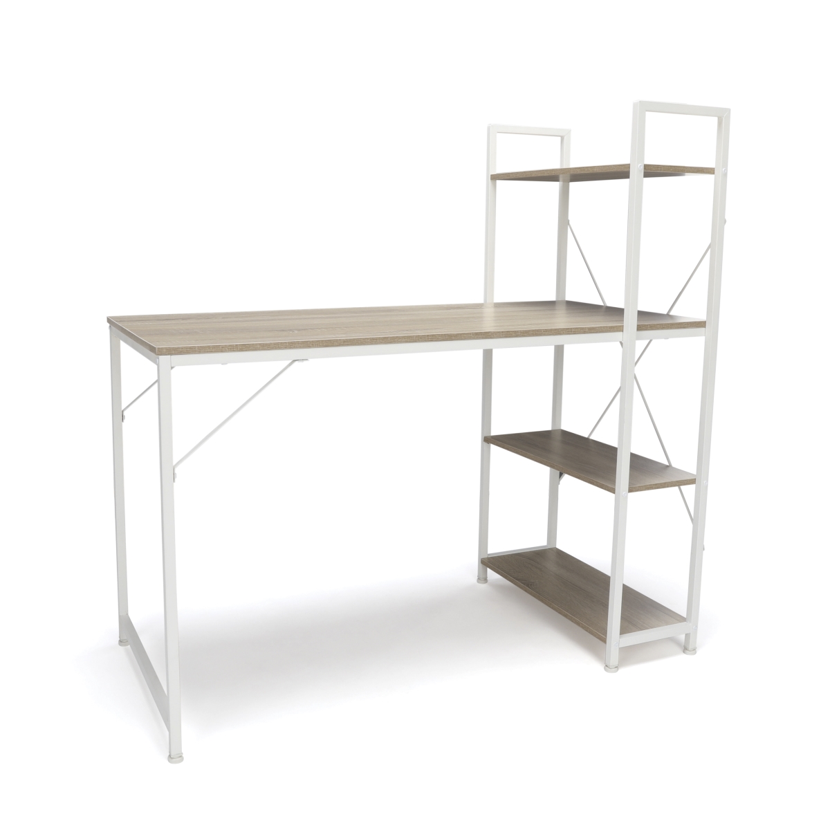 Ess-1004-wht-nat Combination Desk With 4 Shelf Unit, Natural With White Frame