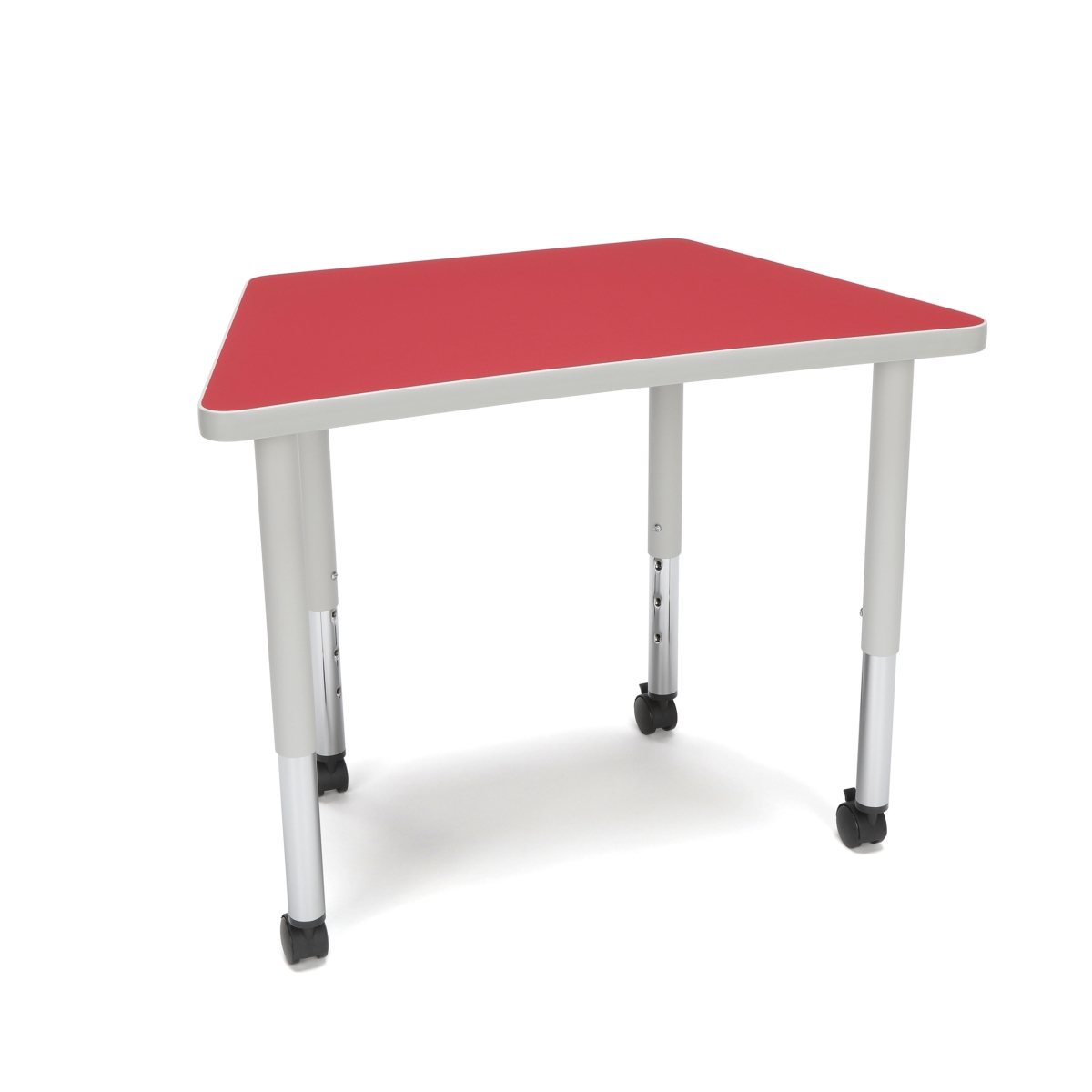 Trap-slc-red Adapt Series Trapezoid Student Table - 20-28 In. Height Adjustable Desk With Casters, Red