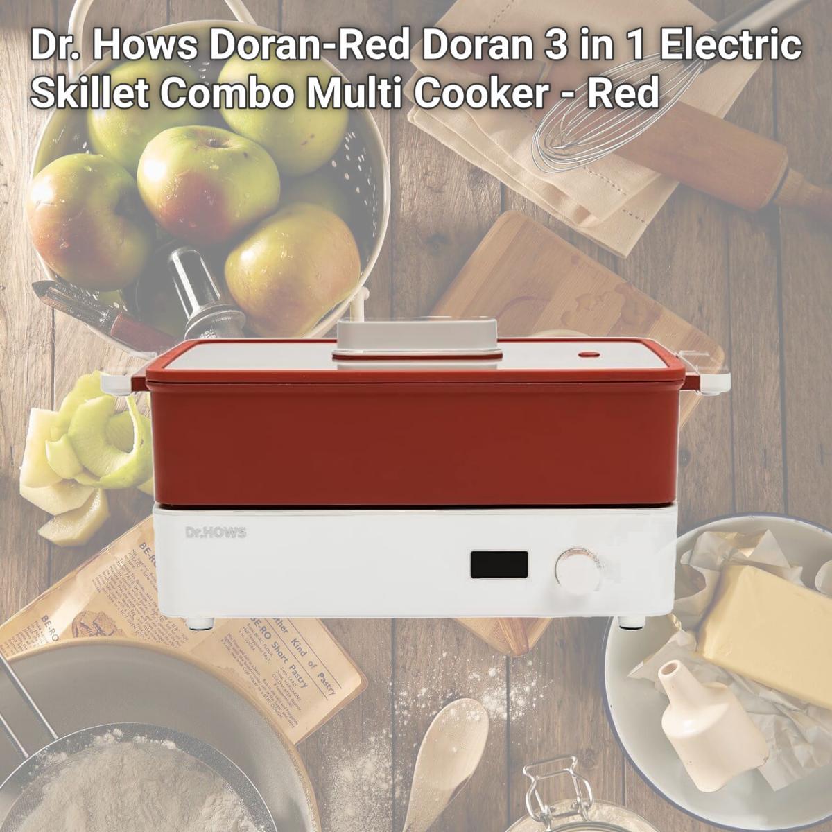 Picture of Dr. Hows Doran-Red Doran 3 in 1 Electric Skillet Combo Multi Cooker - Red