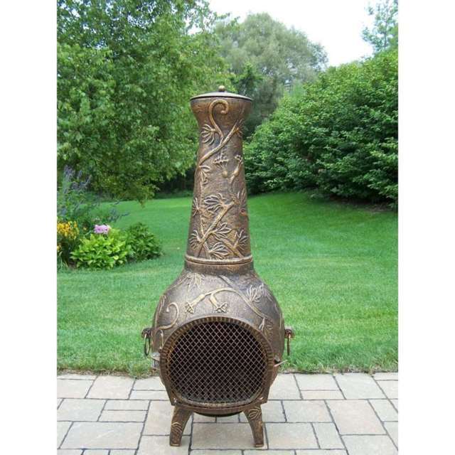 Oakland Living 8024-ab 53 In. Leaf Cast Metal Chimenea With Built-in Handles