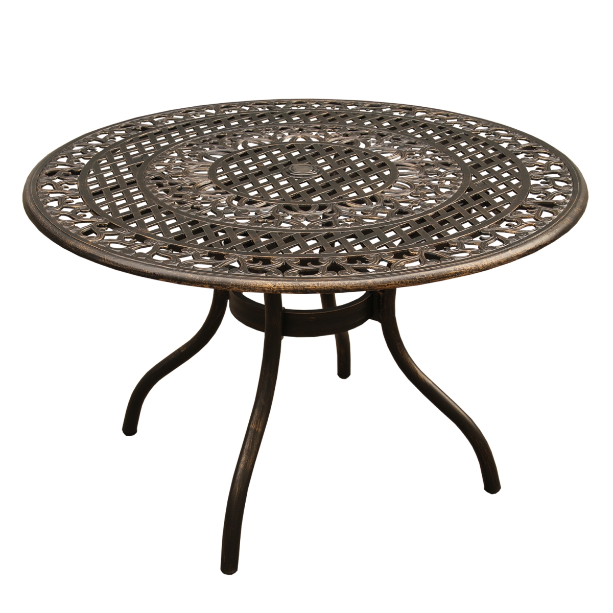 Oakland Living 2666-round-48-ornate-table-bz 48 In. Ornate Traditional Outdoor Mesh Lattice Aluminium Round Dining Table, Bronze
