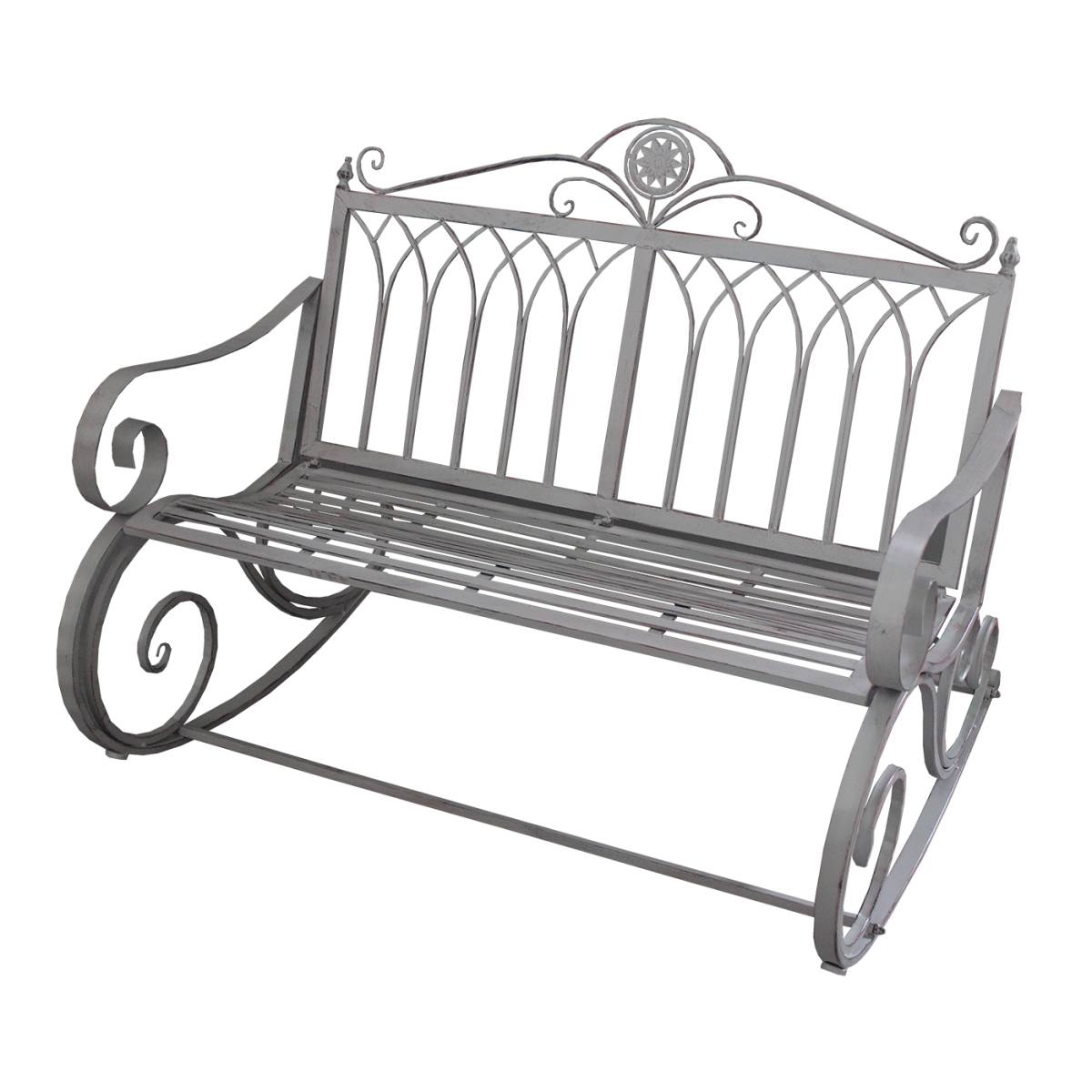 Oakland Living 17346-r-bench-ag Iron & Steel Ornate Traditional Outdoor Patio Porch Garden Rocking Bench Loveseat, Antique Grey