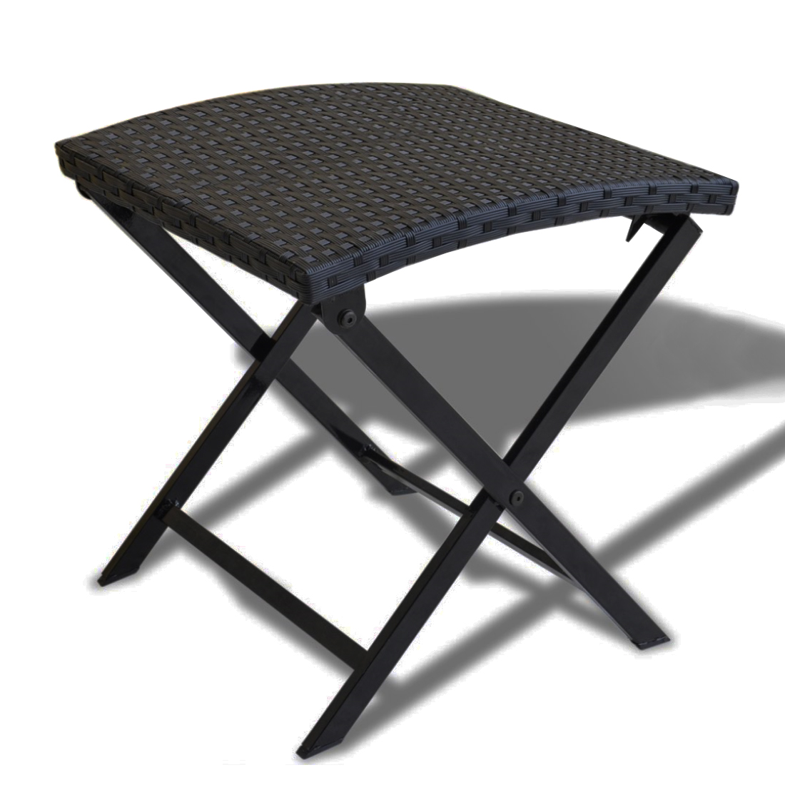 Oakland Living 51-stool-bk Indoor & Outdoor Patio Balcony Deck Kitchen Wicker Foldable Black Chair Stool With Metal Frame