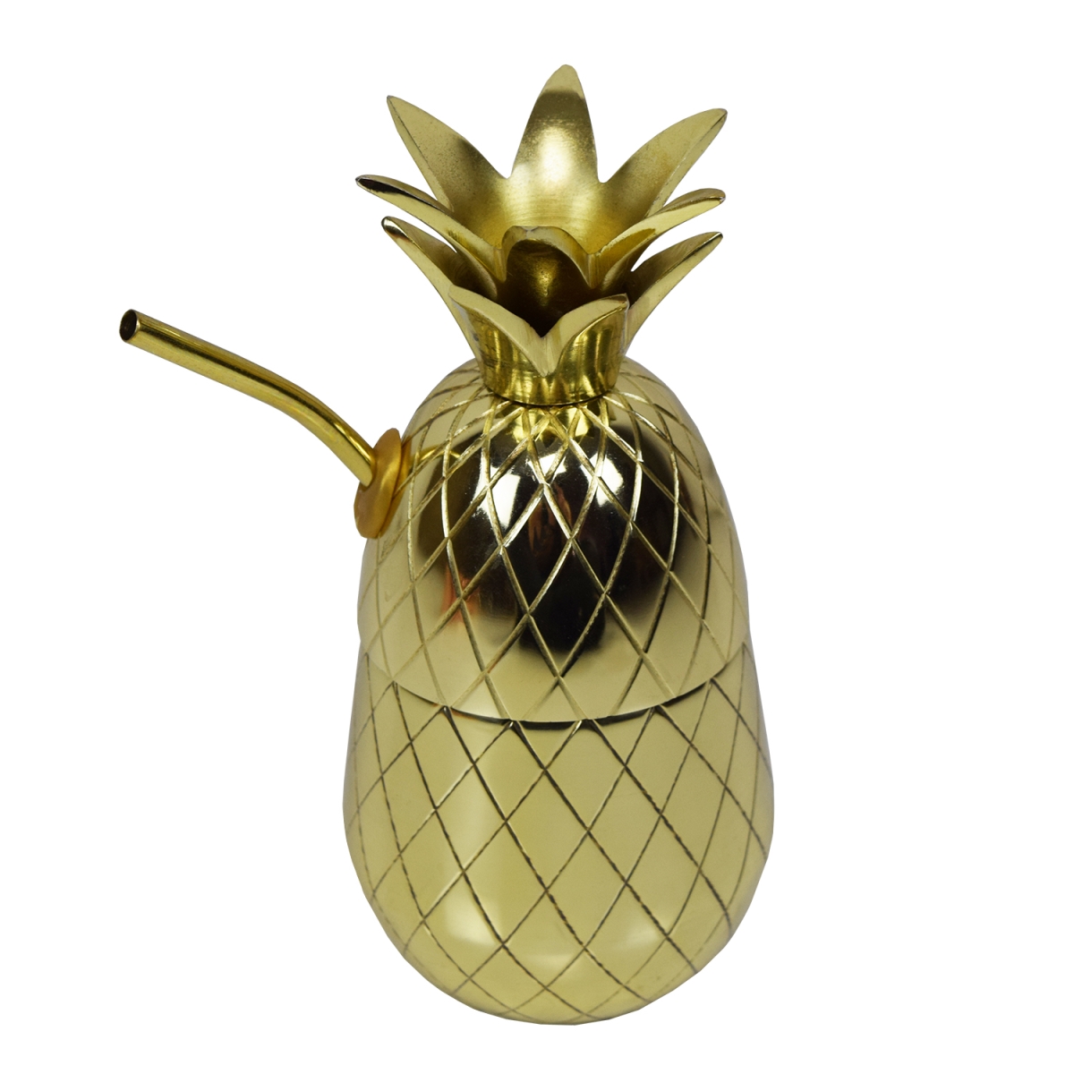 Oakland Living Pineapple-gd 16 Oz Pineapple Tumbler Shaker Mug With Straw Handcrafted With Rubber Tight Seal, Brass Gold