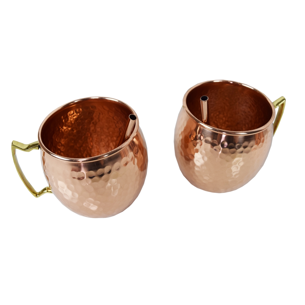 Oakland Living Zmug-ham-round-co 17 Oz Solid Round Pair Of 100 Percent Moscow Mule Mug Cups With Two Copper Straws, Copper
