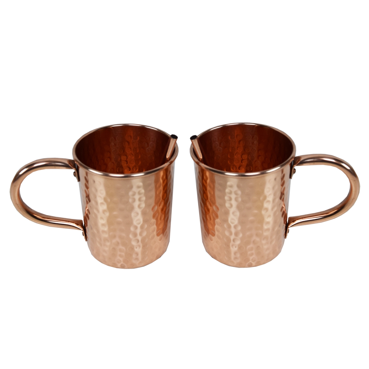 Oakland Living 16 Oz Solid Straight Pair Of 100 Percent Moscow Mule Mug Cups With Two Copper Straws Hammered Handcrafted, Copper