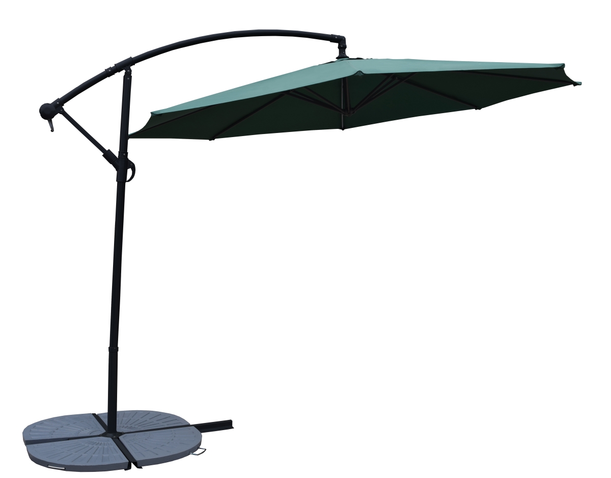 Oakland Living 4110gn-4226gy 10 Ft. Cantilever Umbrella & Casted Polyresin Heavy Duty Stands, Dark Green & Gray - 4 Piece