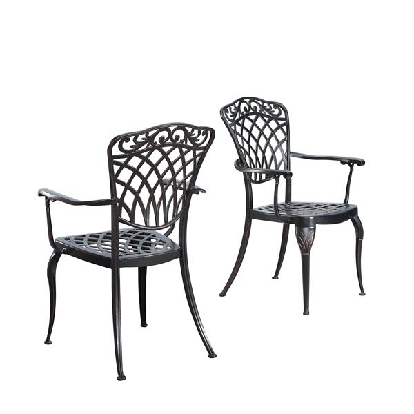 Oakland Living Valley-2chair-ac Ornate Traditional Outdoor Mesh Lattice Aluminum Dining Chair With Arms, Antique Copper - Set Of 2