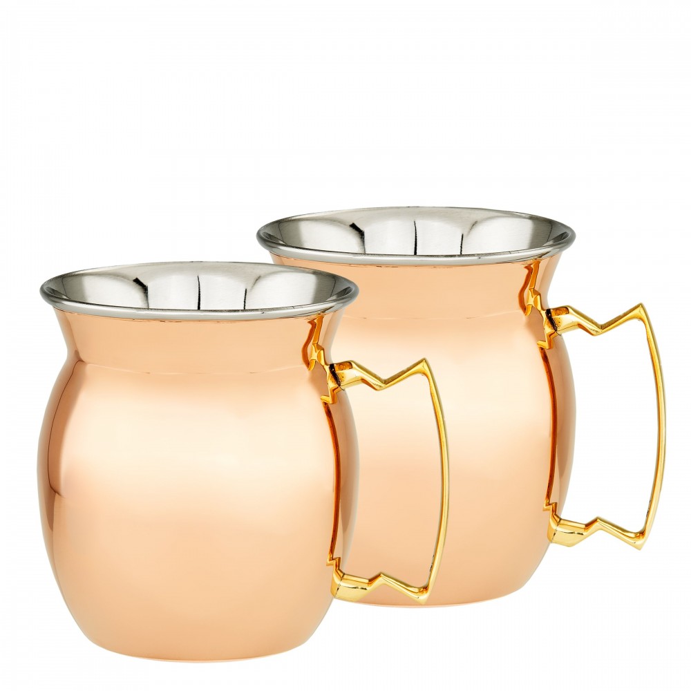 2p468 16 Oz 4 In. Two-ply Moscow Mule Mugs - Solid Copper & Stainless Steel Set Of 2