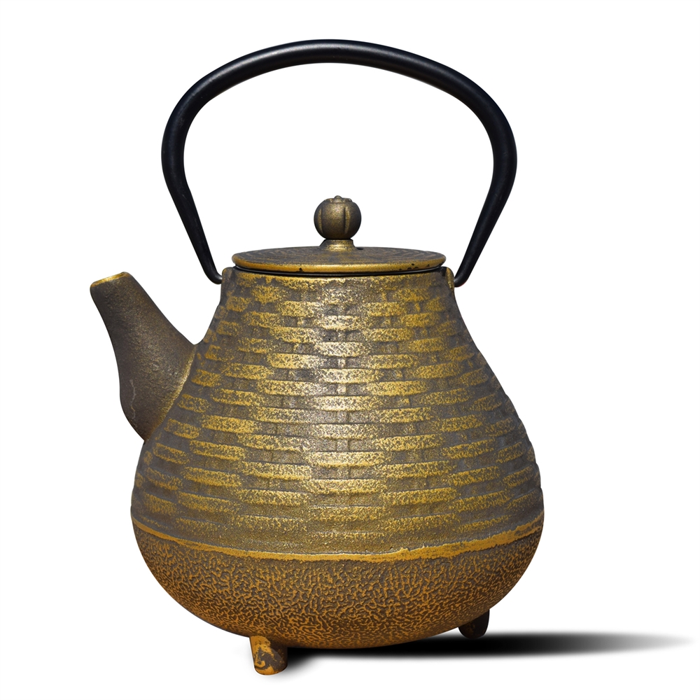 1060bc 41 Oz Orimono Teapot - Black & Gold Cast Iron