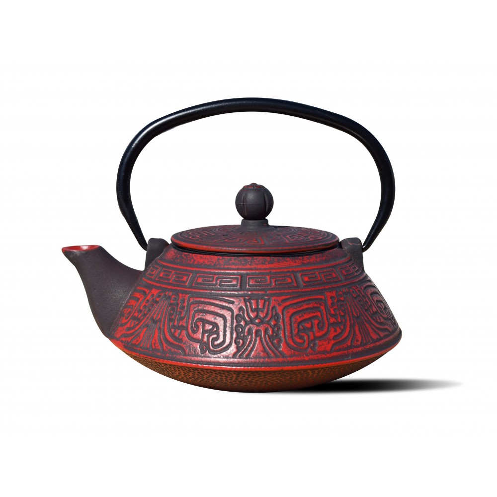 1076rd 28 Oz Kodai Teapot - Red & Black Cast Iron