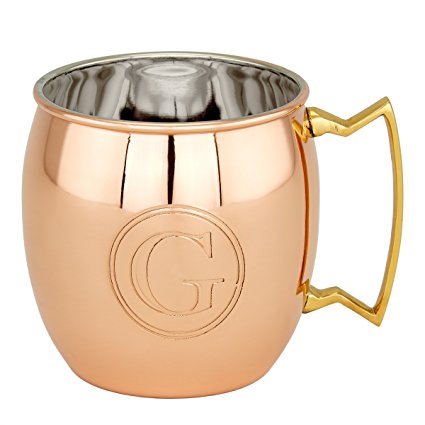 16 Oz Monogrammed G Moscow Mule Mugs - Solid Copper Set Of 4