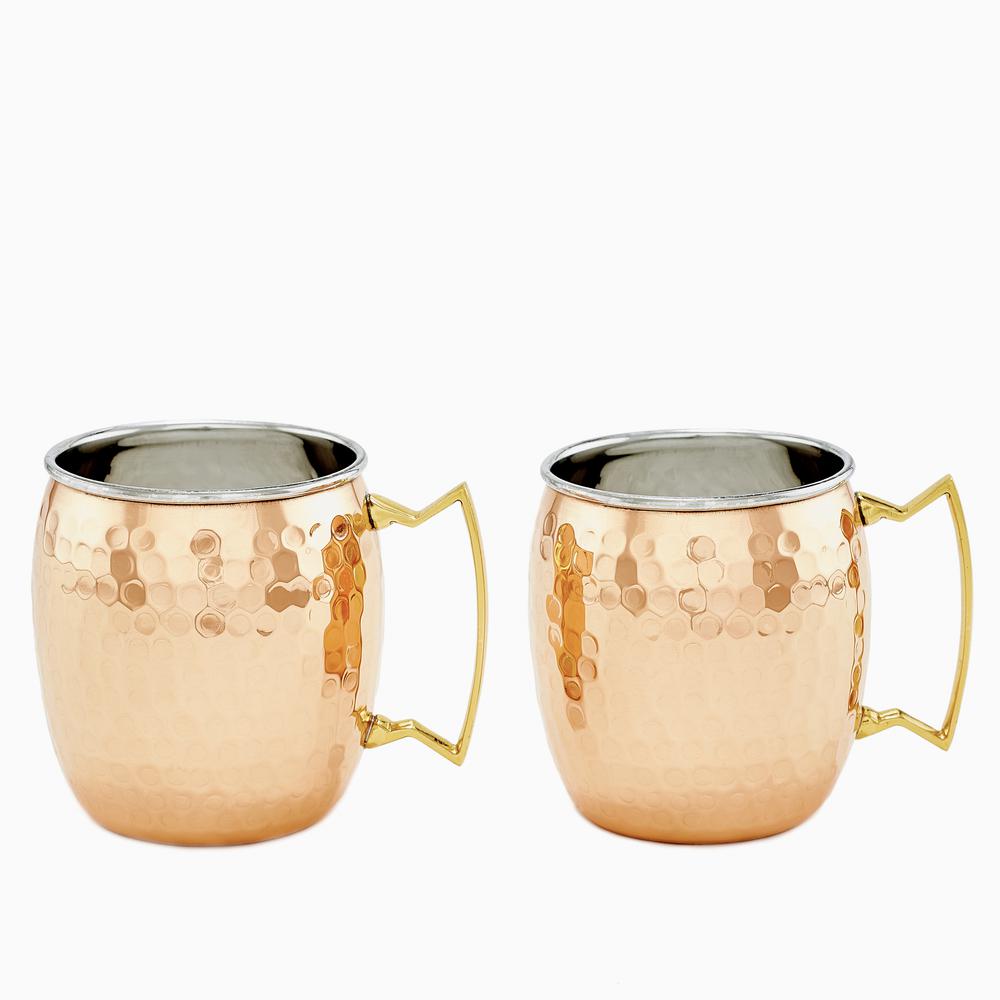 2p428h 16 Oz Two-ply Hammered Moscow Mule Mugs - Solid Copper & Stainless Steel Set Of 2