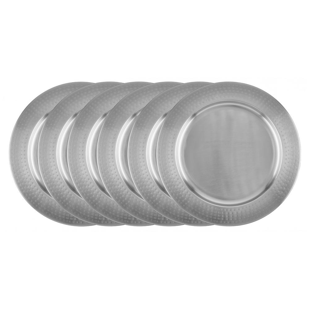 Os1966 13 In. Charger Plates With Hammered Rim - Stainless Steel Set Of 6