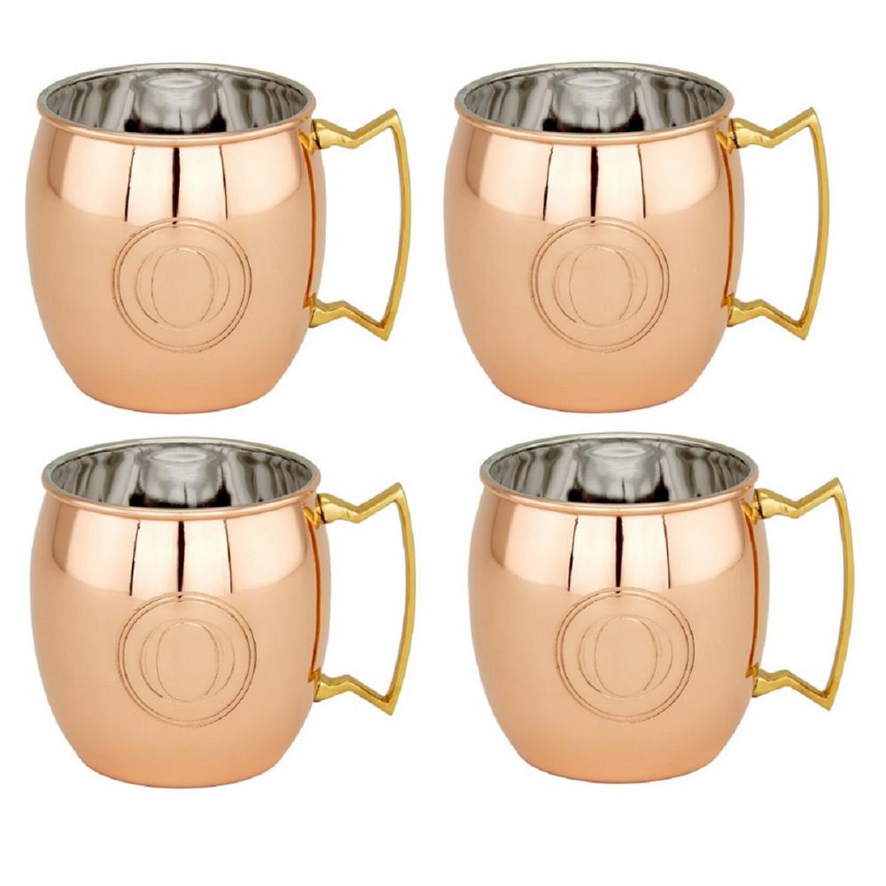 16 Oz Monogrammed O Moscow Mule Mugs - Solid Copper Set Of 4