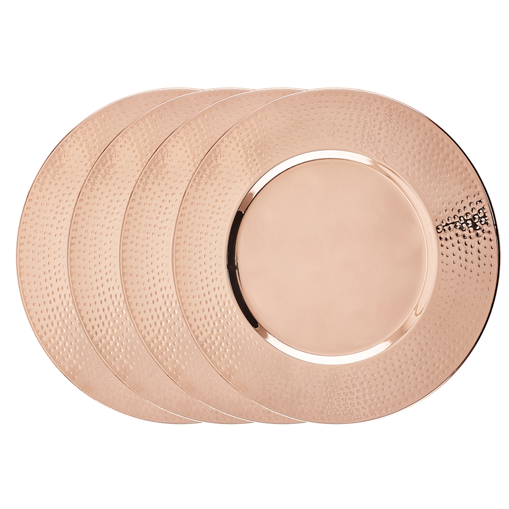 Os5866 16 In. Charger Plates With Hammered Rim - Decor Copper Set Of 4