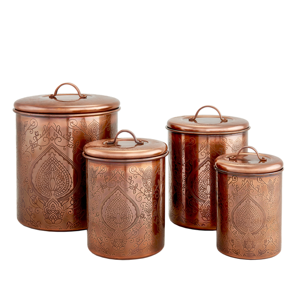 916cu Tangier Antique Copper Etched Canisters - Set Of 4