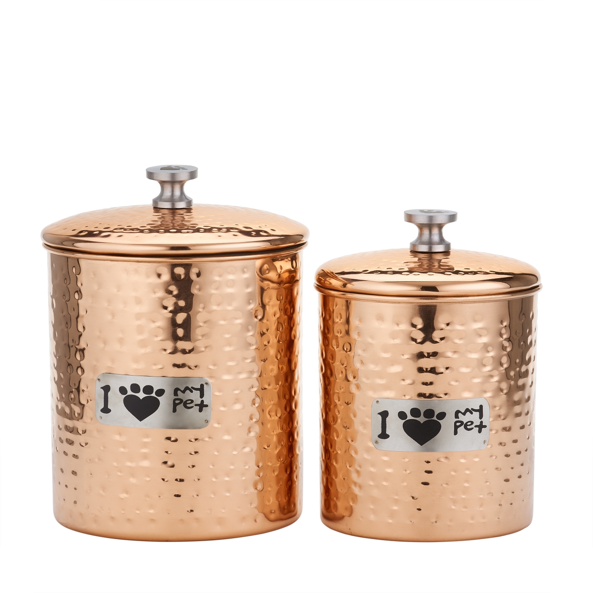 1444cp 3.75 & 2.25 Qt. Hammered Cat Paw Pet Canister Set, Copper - 2 Piece