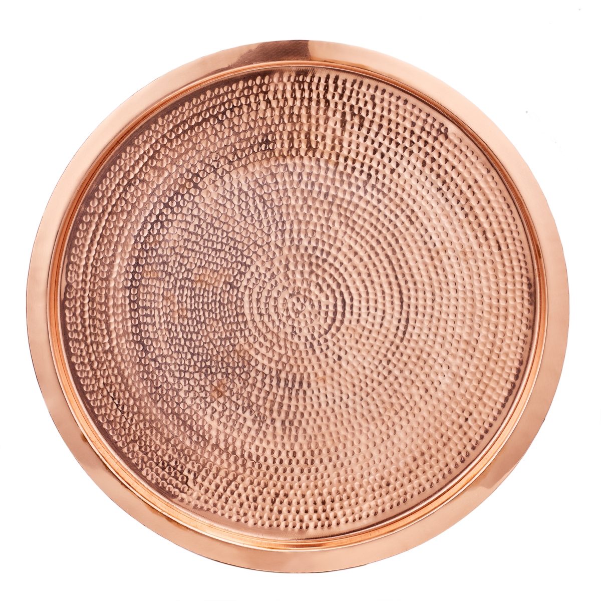 1527 15.75 In. Dia. Stone Hammered Round Tray, Solid Copper