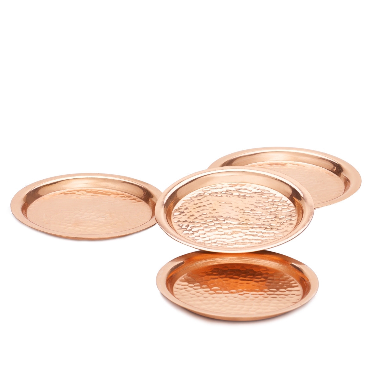 1528 4 In. Dia. Stone Hammered Round Coasters, Solid Copper