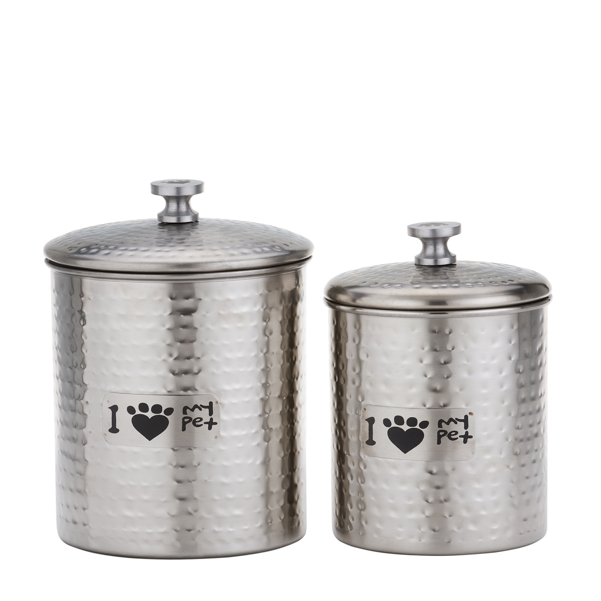 1444sn 3.75 & 2.5 Qt. Hammered Cat Paw Pet Canister Set, Satin Nickel - 2 Piece