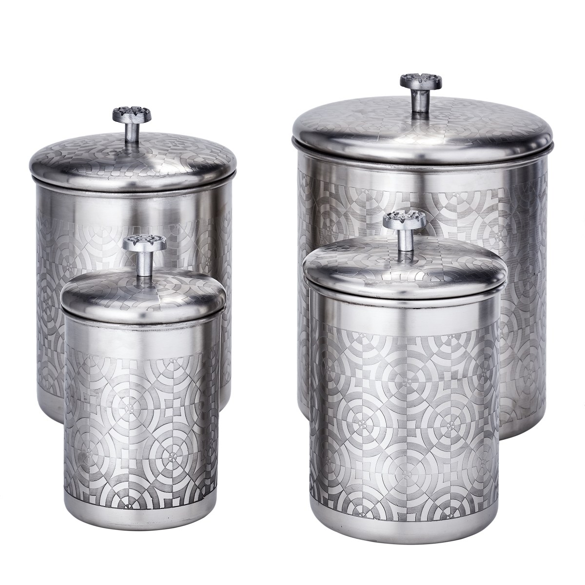 1864sn 1.75-4.75 Qt. Geometric Canister Set, Brushed Nickel - 4 Piece