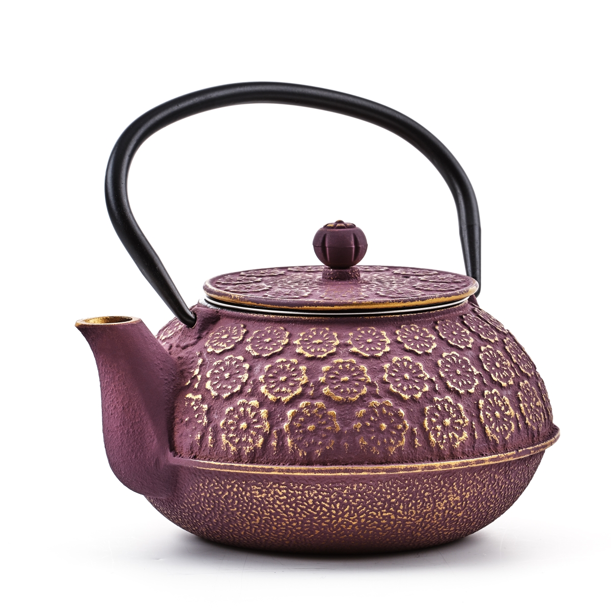 1032pg 22 Oz Cast Iron Cherry Blossom Teapot, Purple Gold