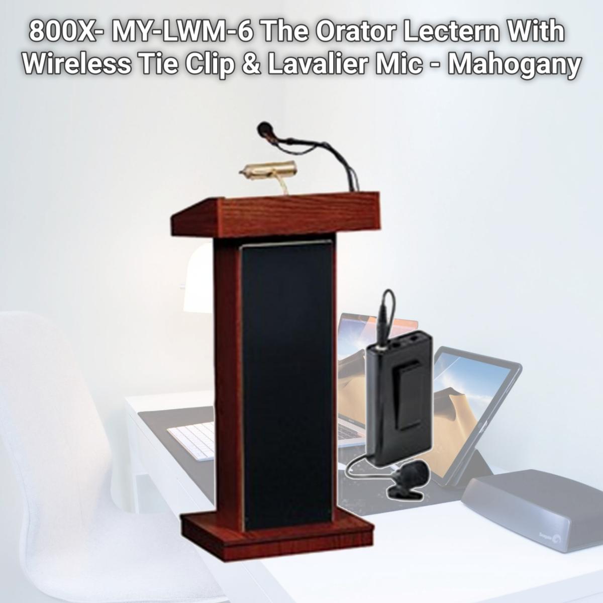 Picture of Oklahoma Sound 800X- MY-LWM-6 The Orator Lectern With Wireless Tie Clip & Lavalier Mic - Mahogany
