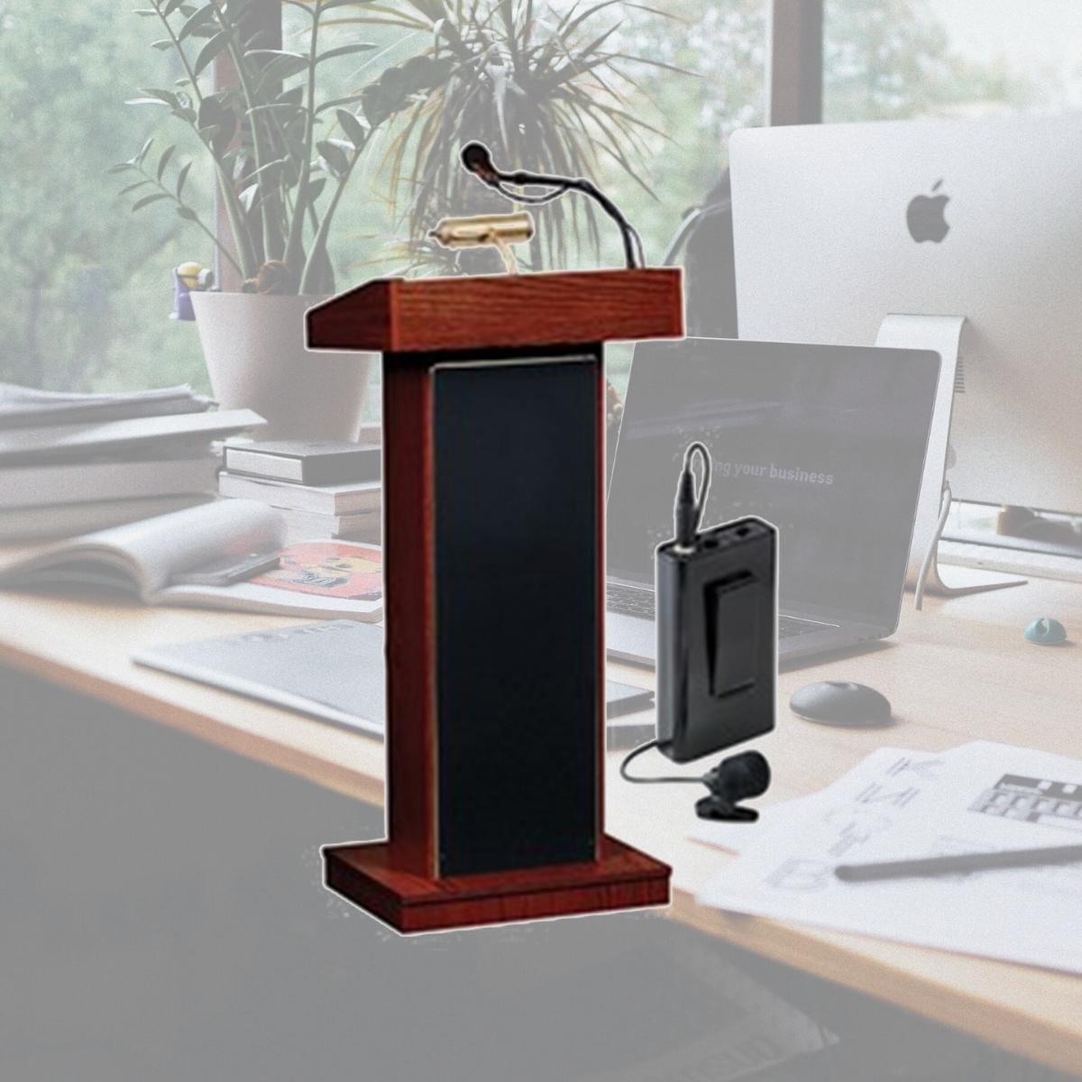 Picture of Oklahoma Sound 800X- MY-LWM-6 The Orator Lectern With Wireless Tie Clip & Lavalier Mic - Mahogany