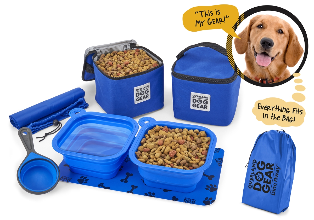 Odg61 Dine Away Travel Set For Bag Medium & Large Dog, Royal Blue