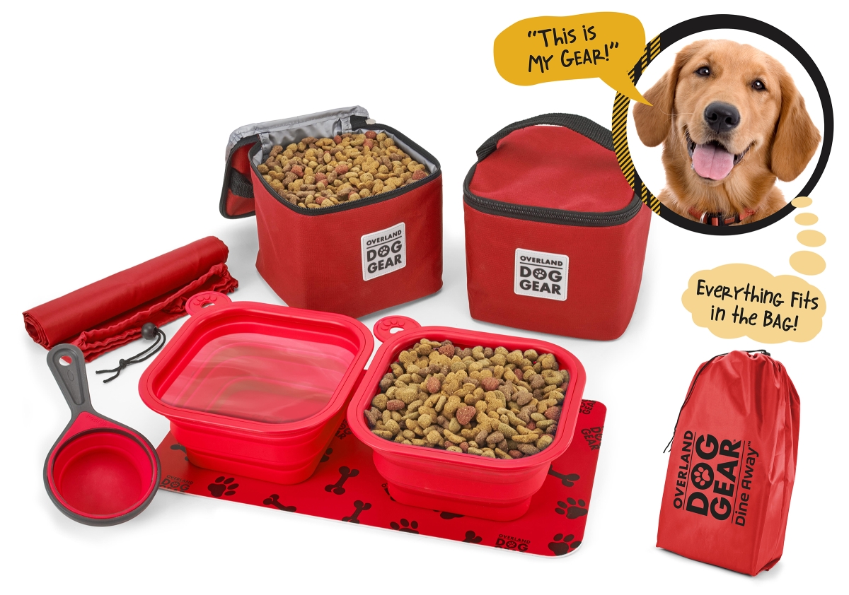 Odg62 Dine Away Travel Set Bag For Medium & Large Dog, Red