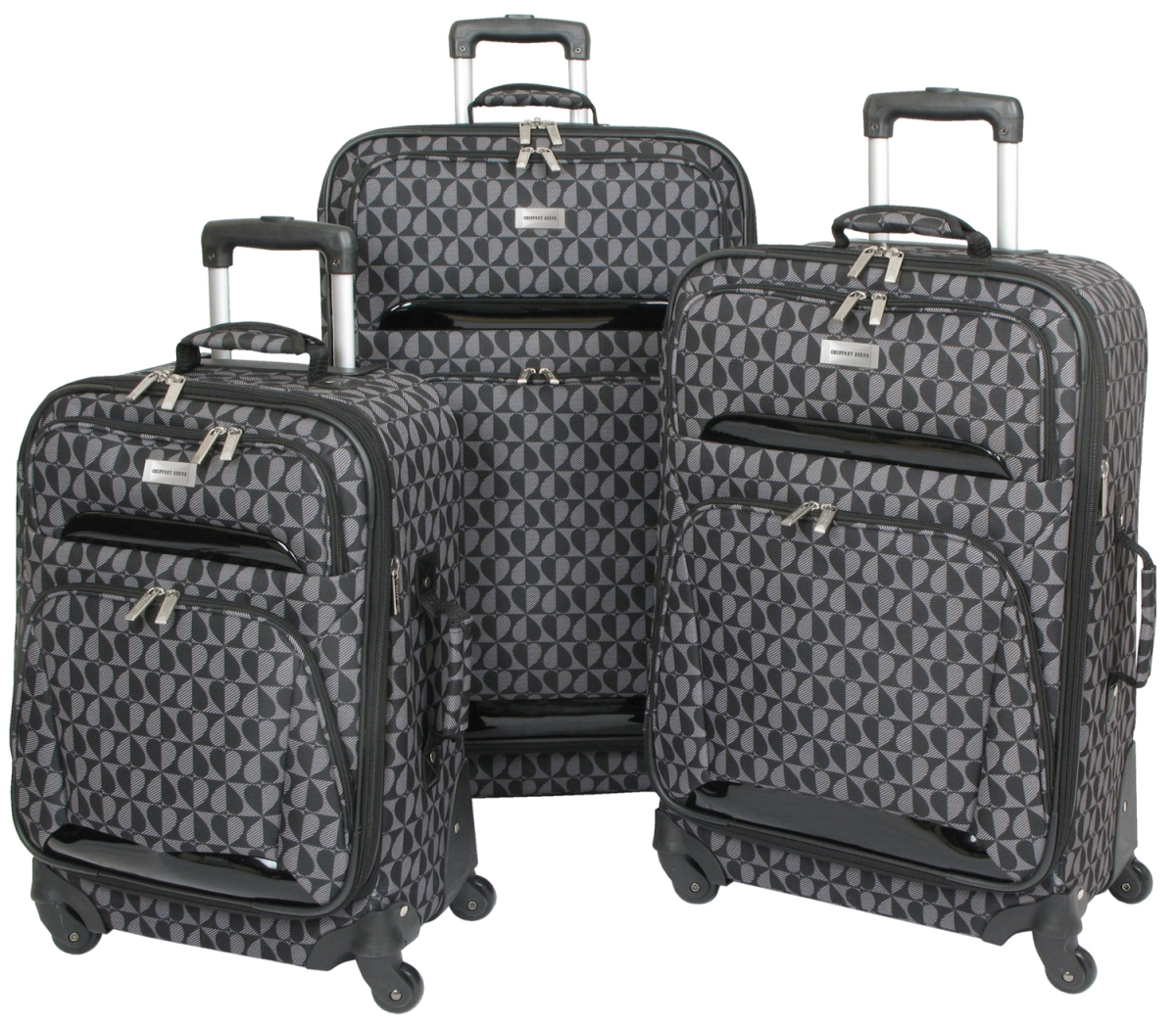 Gb766-3 Heart Fashion Luggage Set - Black & Grey, 3 Piece