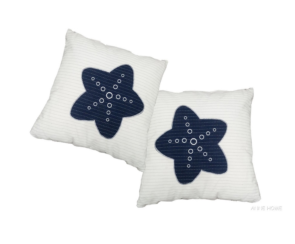 Ab903 White Pillow, Blue Star, Pack Of 2