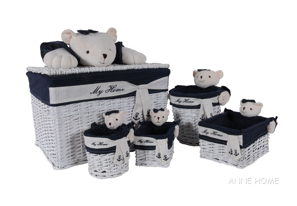 Ab015 Rectangular Willow Baskets Bear Design - Pack Of 5