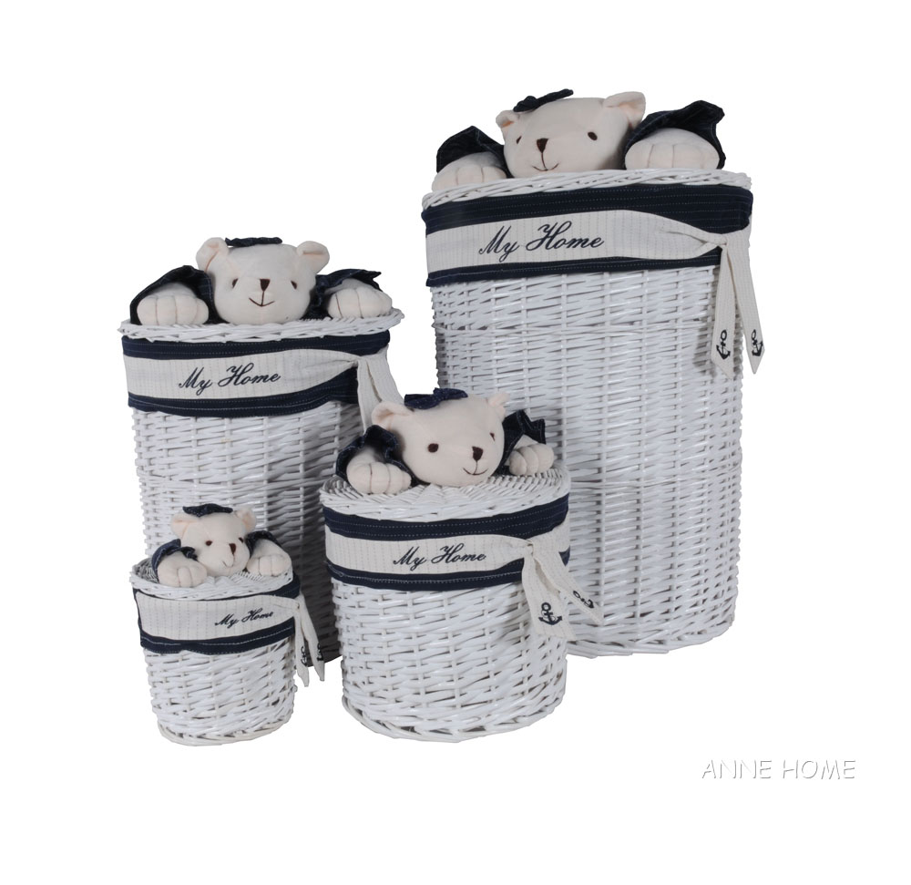 Ab016 Oval Willow Baskets With Bear Design - Pack Of 4