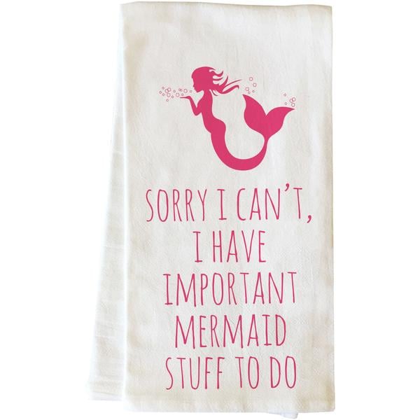 82857tw Important Mermaid Stuff Tea Towel - Pink