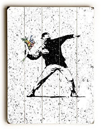 18 X 24 In. Rage Flowers Textured Planked Wood Wall Decor By Banksy, White