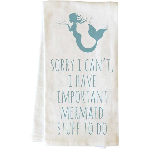 82420tw Important Mermaid Stuff Blue Tea Towel - Blue