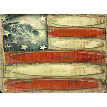 12 X 16 In. American Flag Surfboards Planked Wood Wall Decor By Lynne Ruttkay